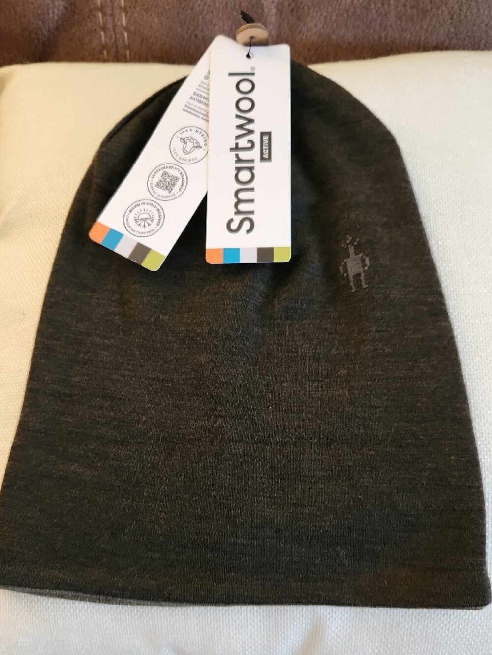 TWO, 1. Smartwool Marled Wine Red 2. Grey Merino Beanie with Small Logo - Picture 2 of 6